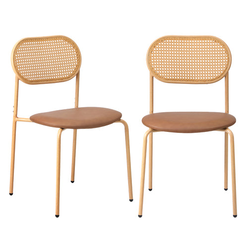 DCH-RATPU-BR-2PC Oikiture 2PCS Dining Chair Rattan PU Leather Brown