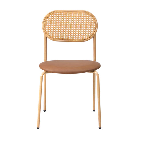 DCH-RATPU-BR-2PC Oikiture 2PCS Dining Chair Rattan PU Leather Brown