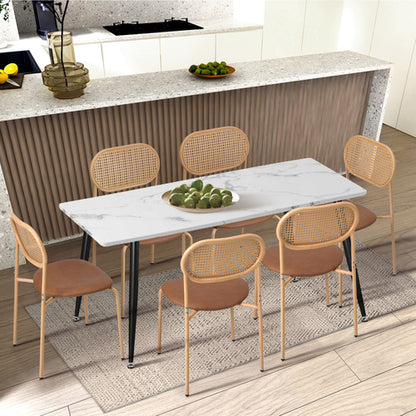 DCH-RATPU-BR-2PC Oikiture 2PCS Dining Chair Rattan PU Leather Brown