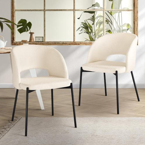 DCH-SURA-WHBK-2PC Oikiture Dining Chair Set of 2 Sherpa White and Black