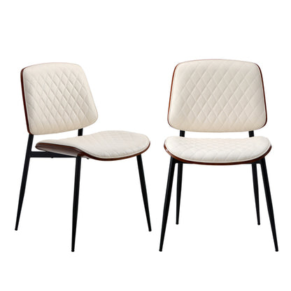 DCH-UBI-WH-2PC Oikiture 2x Dining Chairs Retro Faux Leather Solid Beech Wood Metal Legs White