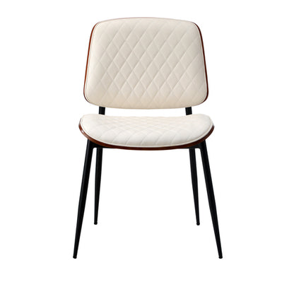 DCH-UBI-WH-2PC Oikiture 2x Dining Chairs Retro Faux Leather Solid Beech Wood Metal Legs White