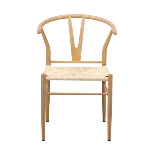 DCH-YCH-MET-WD-2PC Oikiture 2x Dining Chair Metal Hans Wegner Chair Wishbone Cafe Lounge Beige