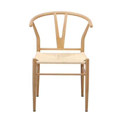 DCH-YCH-MET-WD-2PC Oikiture 2x Dining Chair Metal Hans Wegner Chair Wishbone Cafe Lounge Beige
