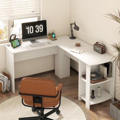 DK-VJ-CONR-F9-WH-AB Oikiture L-shape Computer Desk Home Office Writing Desk w/ Storage Shelves White