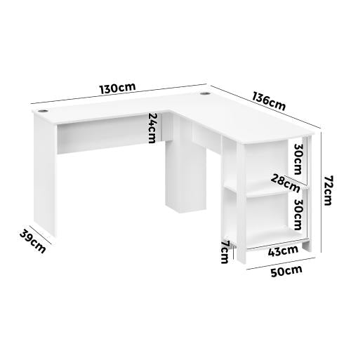 DK-VJ-CONR-F9-WH-AB Oikiture L-shape Computer Desk Home Office Writing Desk w/ Storage Shelves White