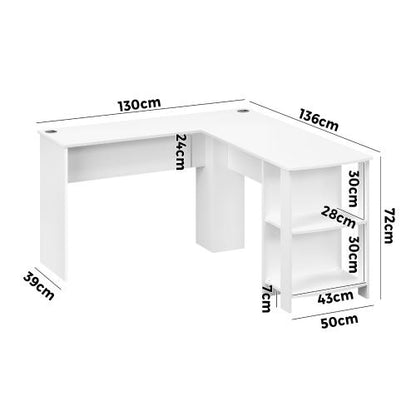 DK-VJ-CONR-F9-WH-AB Oikiture L-shape Computer Desk Home Office Writing Desk w/ Storage Shelves White