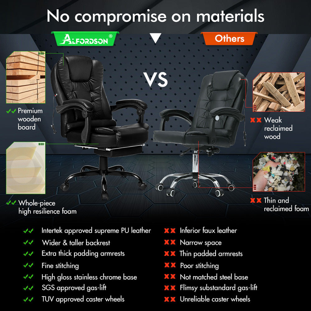 A-OCH-MASG-B-FT-PINK ALFORDSON Massage Office Chair FOOTREST Executive Gaming Racing Seat Pink PU