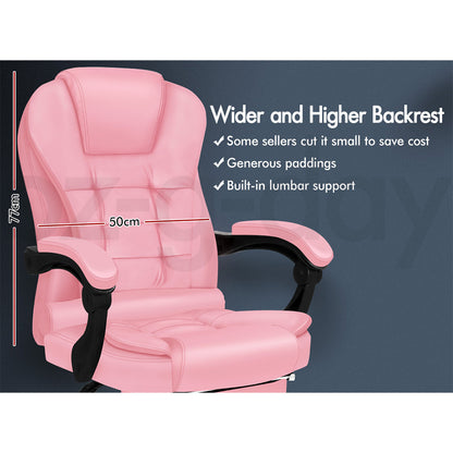 A-OCH-MASG-B-FT-PINK ALFORDSON Massage Office Chair FOOTREST Executive Gaming Racing Seat Pink PU