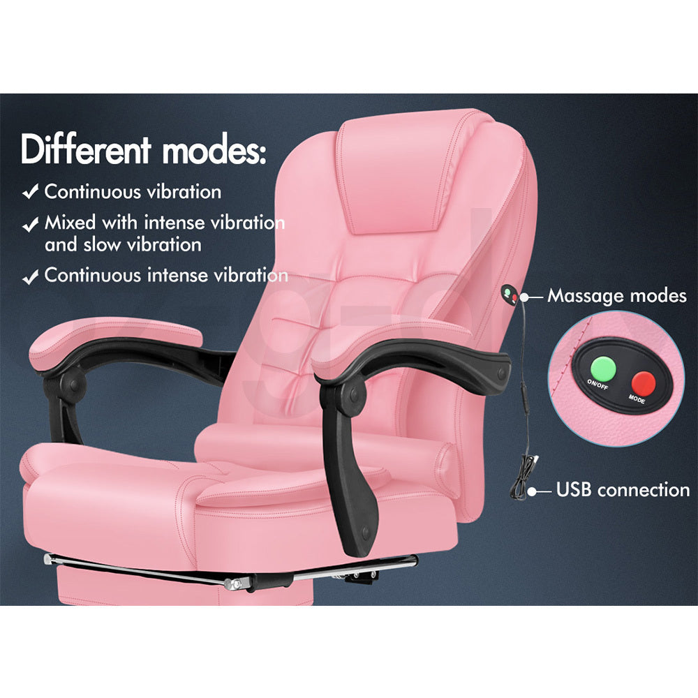 A-OCH-MASG-B-FT-PINK ALFORDSON Massage Office Chair FOOTREST Executive Gaming Racing Seat Pink PU