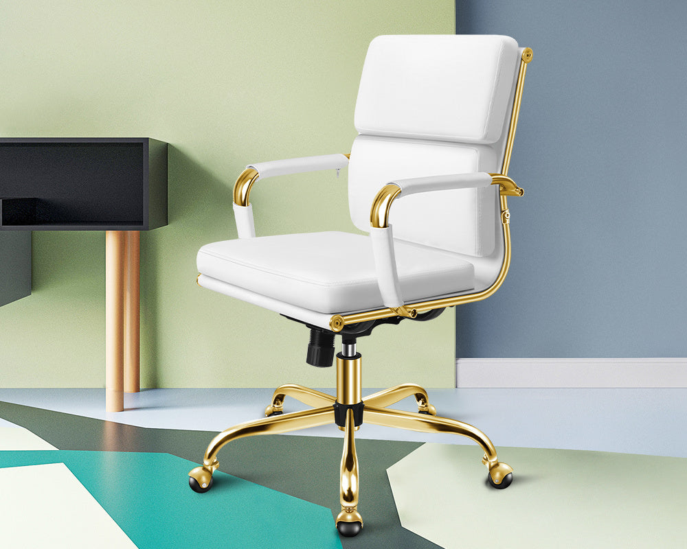 A-OCH-PAD-MB-GF-WH ALFORDSON Office Chair Ergonomic Paddings Executive Computer Work Seat Mid Back Gold and White