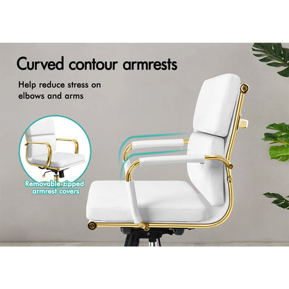 A-OCH-PAD-MB-GF-WH ALFORDSON Office Chair Ergonomic Paddings Executive Computer Work Seat Mid Back Gold and White