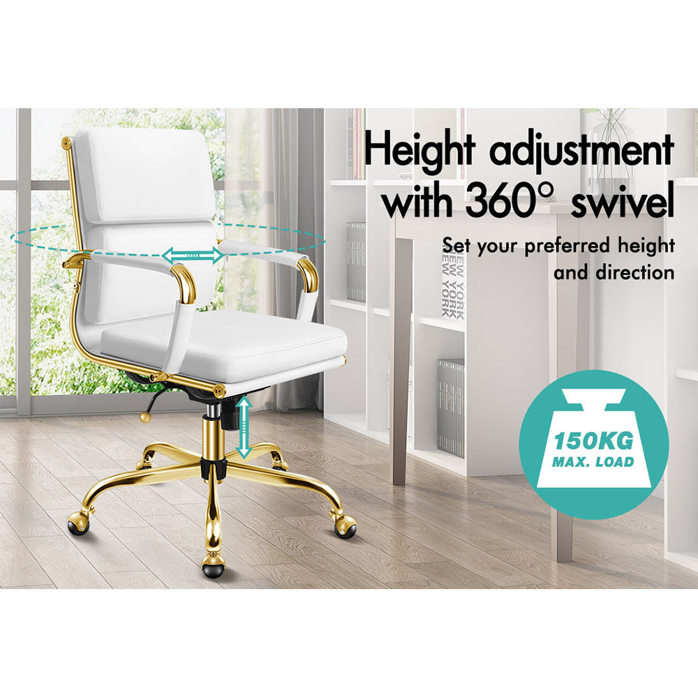A-OCH-PAD-MB-GF-WH ALFORDSON Office Chair Ergonomic Paddings Executive Computer Work Seat Mid Back Gold and White