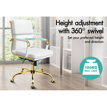 A-OCH-PAD-MB-GF-WH ALFORDSON Office Chair Ergonomic Paddings Executive Computer Work Seat Mid Back Gold and White