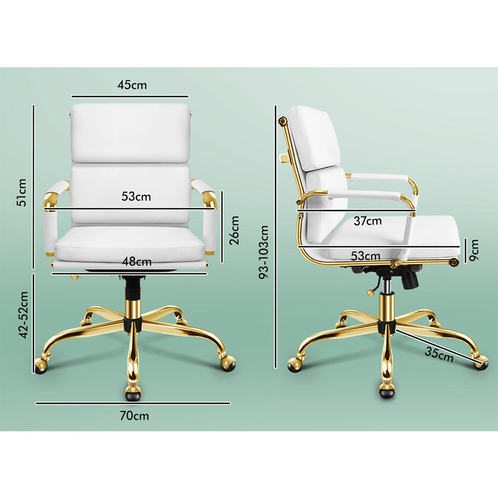 A-OCH-PAD-MB-GF-WH ALFORDSON Office Chair Ergonomic Paddings Executive Computer Work Seat Mid Back Gold and White