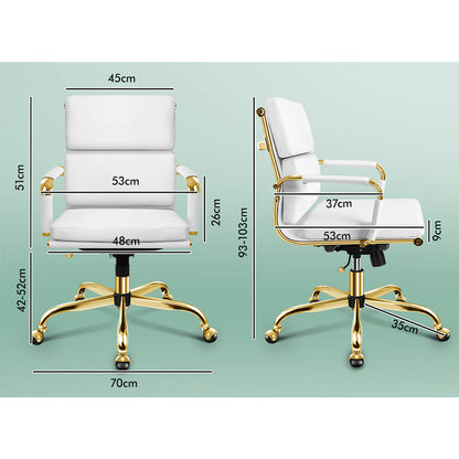 A-OCH-PAD-MB-GF-WH ALFORDSON Office Chair Ergonomic Paddings Executive Computer Work Seat Mid Back Gold and White
