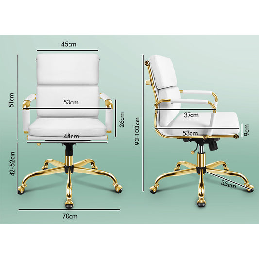 A-OCH-PAD-MB-GF-WH ALFORDSON Office Chair Ergonomic Paddings Executive Computer Work Seat Mid Back Gold and White