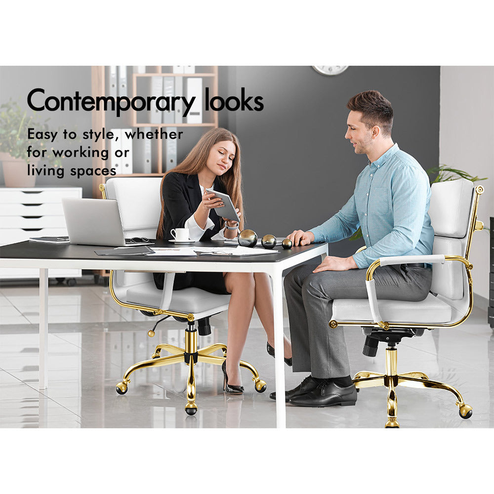 A-OCH-PAD-MB-GF-WH ALFORDSON Office Chair Ergonomic Paddings Executive Computer Work Seat Mid Back Gold and White