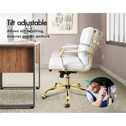 A-OCH-PAD-MB-GF-WH ALFORDSON Office Chair Ergonomic Paddings Executive Computer Work Seat Mid Back Gold and White