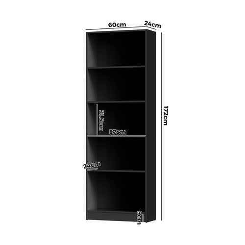 DS-COMO-5S-BK Oikiture Bookshelf Bookcase Display shelves 5-Tier Storage Stand Rack Black