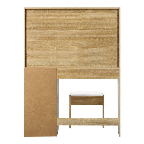 DT-ST-B18-WD Oikiture Dressing Table Stool Set Large Mirror 12 Bulbs Oak