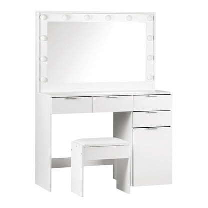 DT-ST-B18-WH-AB Oikiture Dressing Table Stool Set Large Mirror 12 Bulbs White