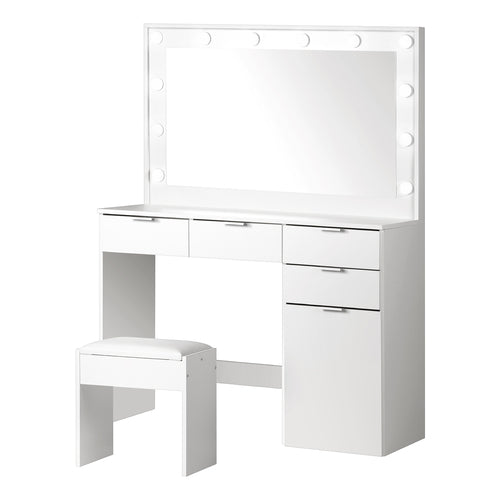 DT-ST-B18-WH-AB Oikiture Dressing Table Stool Set Large Mirror 12 Bulbs White