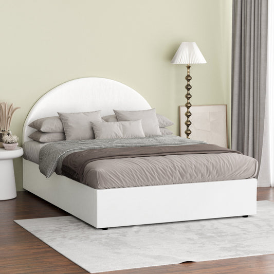 BF-B-JENA-K-PU-WH-ABC Oikiture Bed Frame King Size With Gas Lift Storage Base PU Leather White
