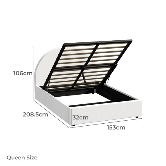 BF-B-JENA-K-PU-WH-ABC Oikiture Bed Frame King Size With Gas Lift Storage Base PU Leather White