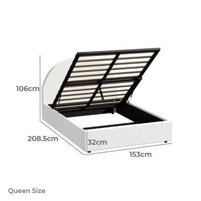 BF-B-JENA-K-PU-WH-ABC Oikiture Bed Frame King Size With Gas Lift Storage Base PU Leather White