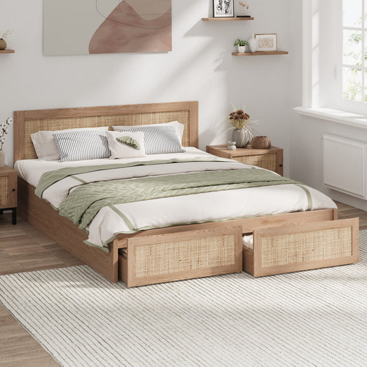 Holly Rattan Platform Queen Bed with Underbed Drawers