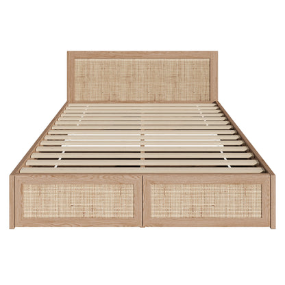 Holly Rattan Platform Queen Bed with Underbed Drawers