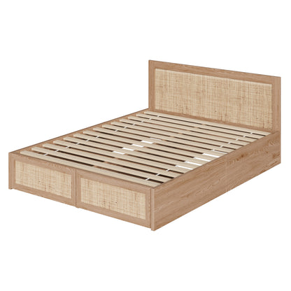 Holly Rattan Platform Queen Bed with Underbed Drawers