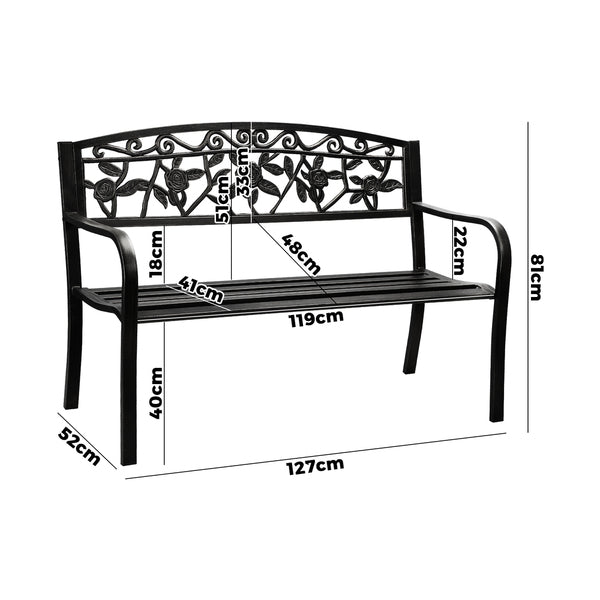 OD-GB-ROSE-BK Livsip Garden Bench Park Lounge Patio Chair Backyard 3 Seater Outdoor Furniture