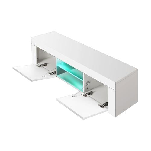 EU-B3-130-LED-WH Oikiture TV Cabinet RGB LED Gloss 130cm White