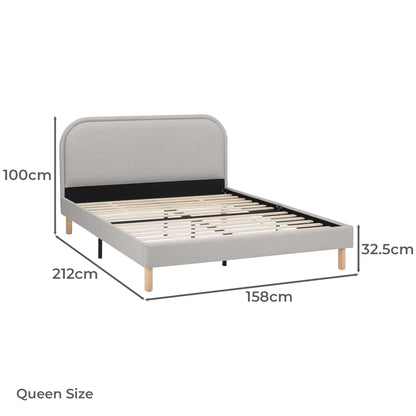 HYELQBGY QUEEN Temple & Webster Elba Upholstered Bed Frame Pale Stone