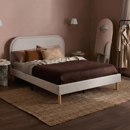HYELQBGY QUEEN Temple & Webster Elba Upholstered Bed Frame Pale Stone