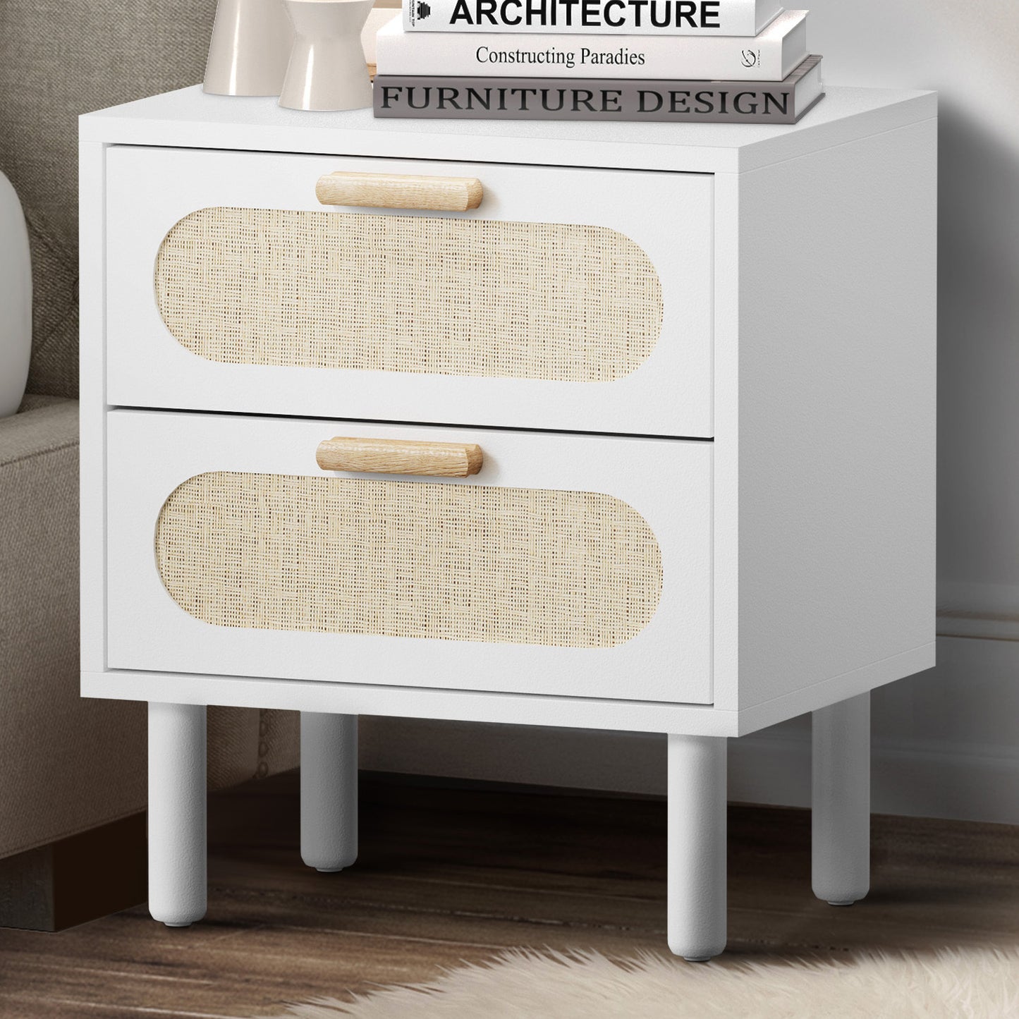 BT-PAPI-2D-WH Eldric Rattan 2 Drawer Bedside Table