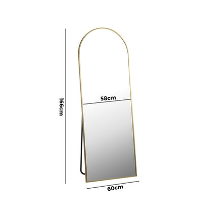 FM-ARCHED-16560-GD Oikiture Full Length Mirror Arched Free Standing Gold