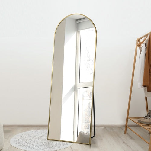 FM-ARCHED-16560-GD Oikiture Full Length Mirror Arched Free Standing Gold