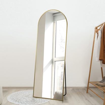 FM-ARCHED-16560-GD Oikiture Full Length Mirror Arched Free Standing Gold