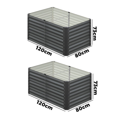 Livsip Garden Bed x 2 Galvanised Steel 120x80x73CM