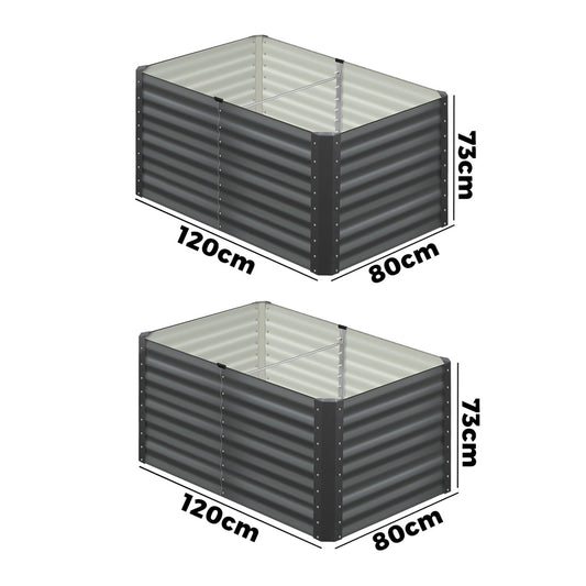 GB-73-12080-GY-2PC Livsip Garden Bed Kits Raised Vegetable Planter Galvanised Steel 240x80x73CM