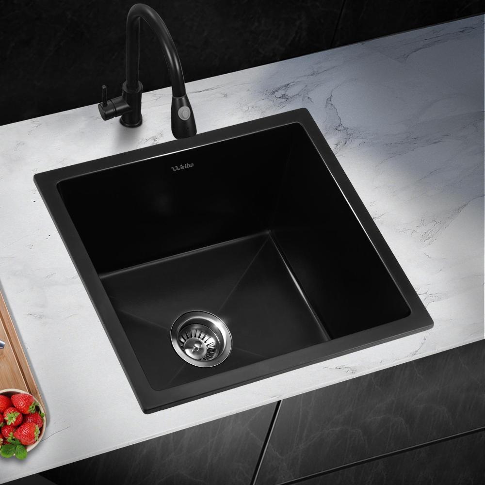 GSK-3838-BK Kitchen Sink 38x38cm Granite Stone Sink Laundry Basin Single Bowl Black
