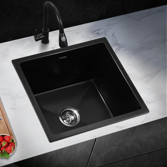 GSK-3838-BK Kitchen Sink 38x38cm Granite Stone Sink Laundry Basin Single Bowl Black