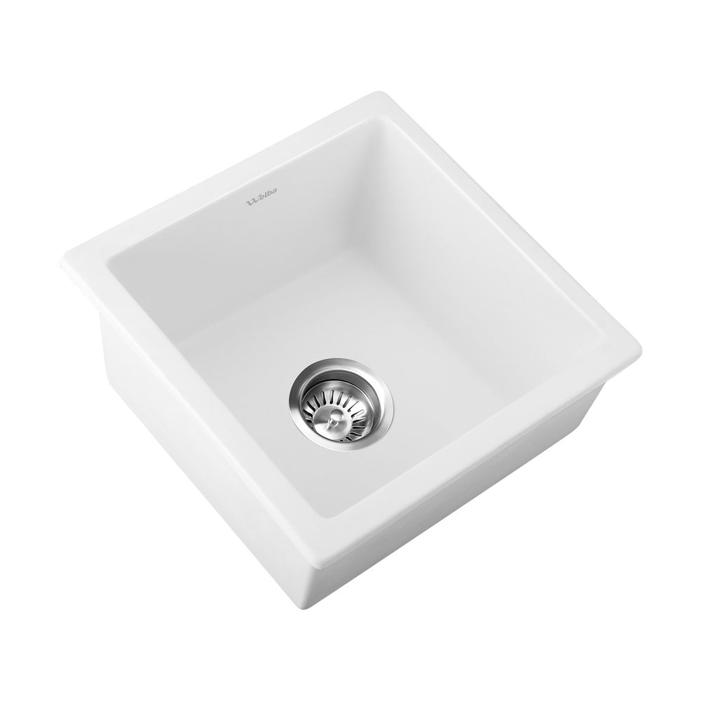 GSK-3838-WH Kitchen Sink 38x38cm Granite Stone Sink Laundry Basin Single Bowl White