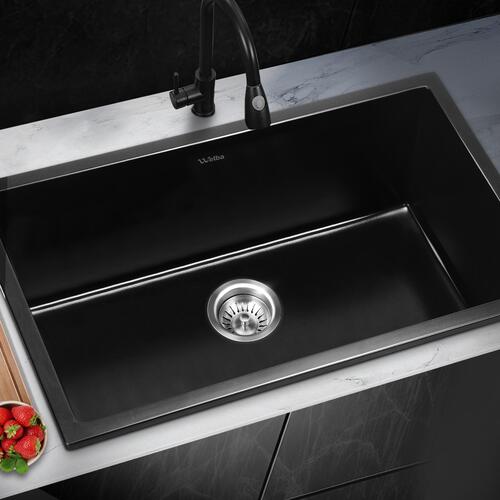 GSK-7045-BK Welba Kitchen Sink 70x45cm Granite Stone Sink Laundry Basin Single Bowl Black