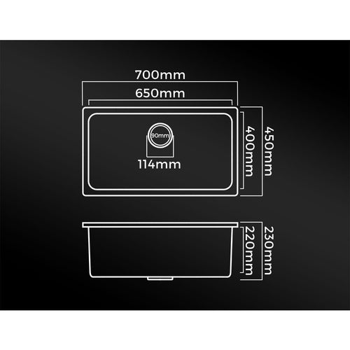 GSK-7045-BK Welba Kitchen Sink 70x45cm Granite Stone Sink Laundry Basin Single Bowl Black