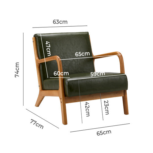 ACH-AGB7-LEA-GN Oikiture Armchair Lounge Chair Couches Sofa Wood PU Green