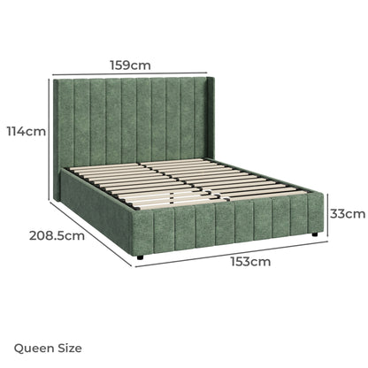 BF-B-BILY-Q-CH-GN-ABC Living Fusion Green Meier Chenille Gas Lift Storage Bed